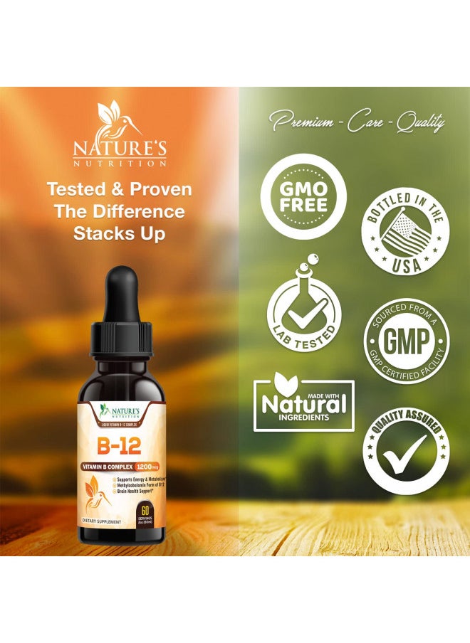 Vitamin B12 Energy Drops 1200 mcg - Extra Strength Vitamin B-12 Dietary Supplement for Energy, Liquid Methylcobalamin B12 Vitamins for Adults, Gluten-Free Vitamin B 12 Over 1000 mcg - 2 Fl Oz