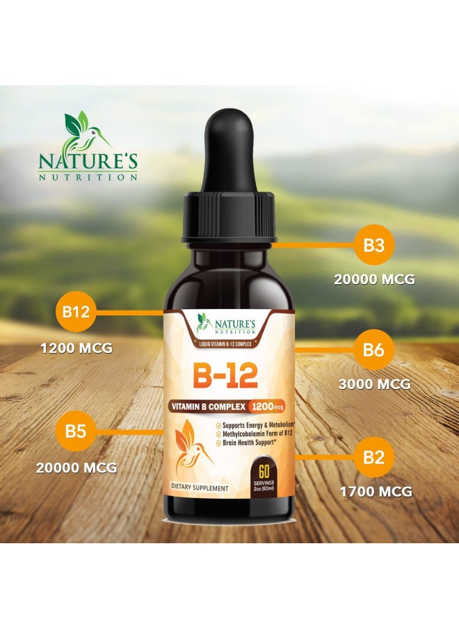 Vitamin B12 Energy Drops 1200 mcg - Extra Strength Vitamin B-12 Dietary Supplement for Energy, Liquid Methylcobalamin B12 Vitamins for Adults, Gluten-Free Vitamin B 12 Over 1000 mcg - 2 Fl Oz