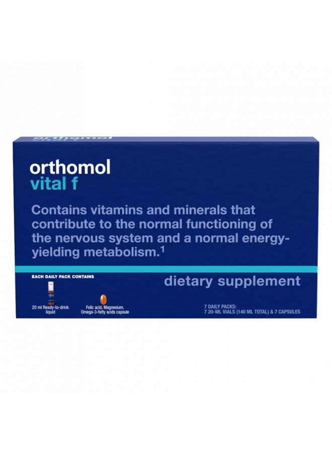 Orthomol Vital F Vial, Women's Multivitamin, 7-Day Supply, Vitamins A, B, C, D, E, K, Calcium, Iodine, Omega-3