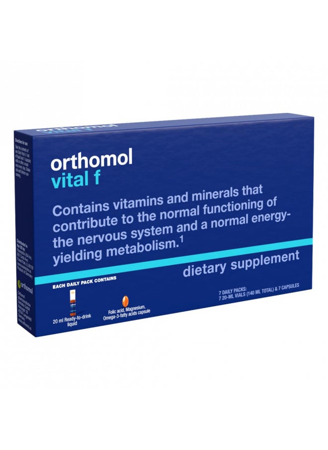 Orthomol Vital F Vial, Women's Multivitamin, 7-Day Supply, Vitamins A, B, C, D, E, K, Calcium, Iodine, Omega-3