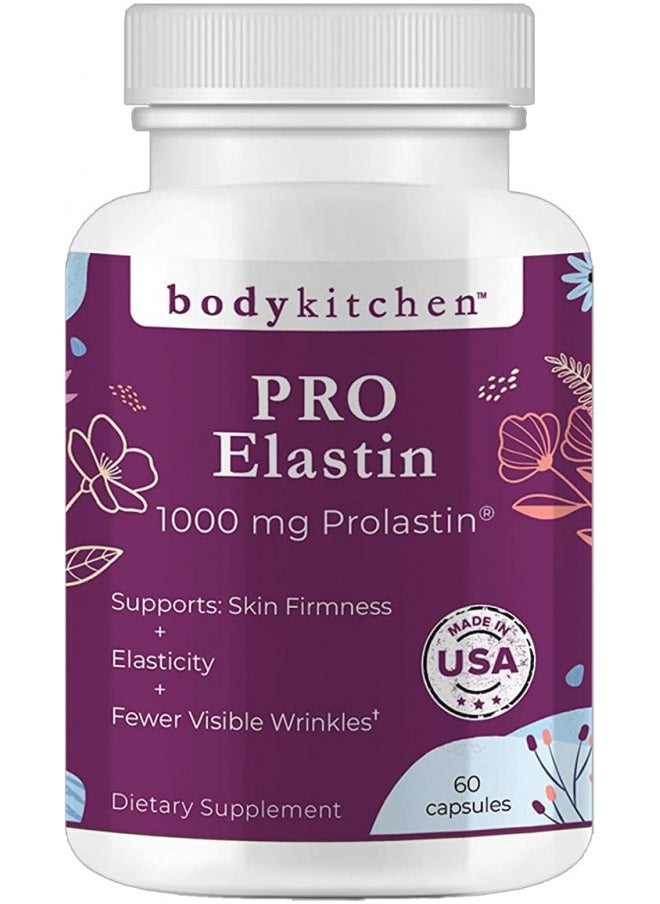 Body Kitchen Pro-Elastin, 1000 mg Elastin Supplement, Help Reduce Signs of Aging, Improved Skin Health, Firmness & Elasticity, Fewer Wrinkles, Veggie Caps, (Pack of 1)