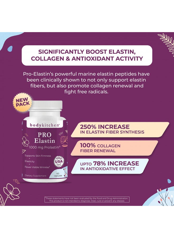 Body Kitchen Pro-Elastin, 1000 mg Elastin Supplement, Help Reduce Signs of Aging, Improved Skin Health, Firmness & Elasticity, Fewer Wrinkles, Veggie Caps, (Pack of 1)