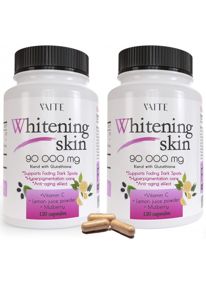 VAITE Glutathione Pills - Dark Spots & Acne Scar Remover - 90000 - Made in USA - Vegan Skin Bleaching Pills with Anti-Aging & antioxidant Effect - 120 Capsules (2 Pack)