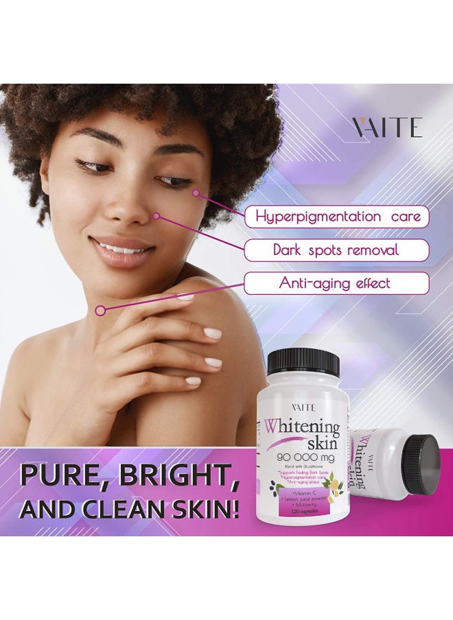 VAITE Glutathione Pills - Dark Spots & Acne Scar Remover - 90000 - Made in USA - Vegan Skin Bleaching Pills with Anti-Aging & antioxidant Effect - 120 Capsules (2 Pack)