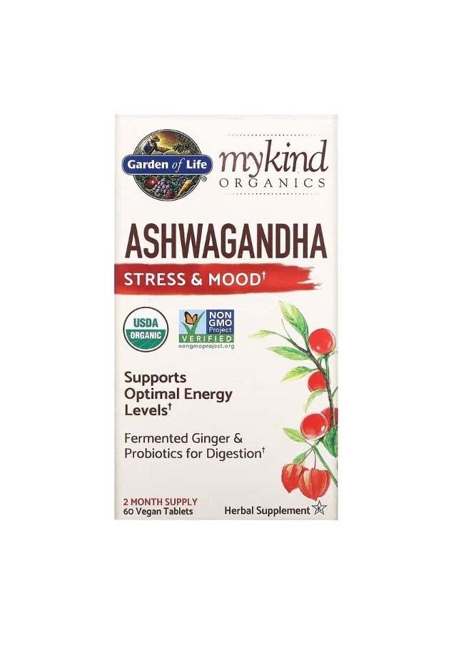 MyKind Organics Ashwagandha Stress  Mood 60 Vegan Tablets