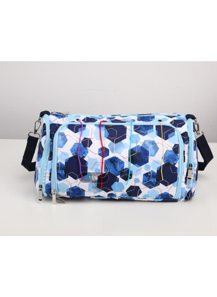 1 x 5 pcs Multifunctional Knitting Organizer Crossbody Bag Blue geometry