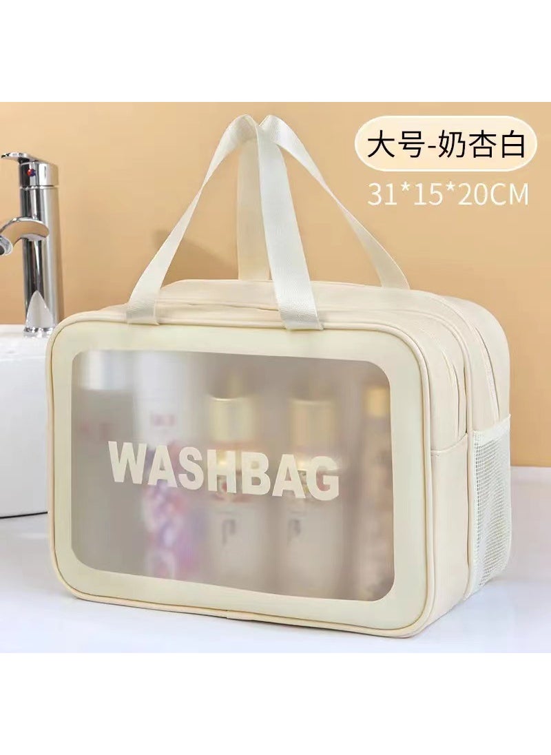 2022 Dual-Layer Waterproof Travel Toiletry Bag Beige Large