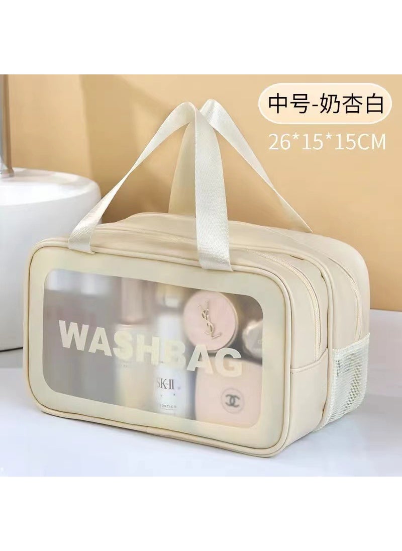 2022 Dual-Layer Waterproof Travel Toiletry Bag Beige Medium