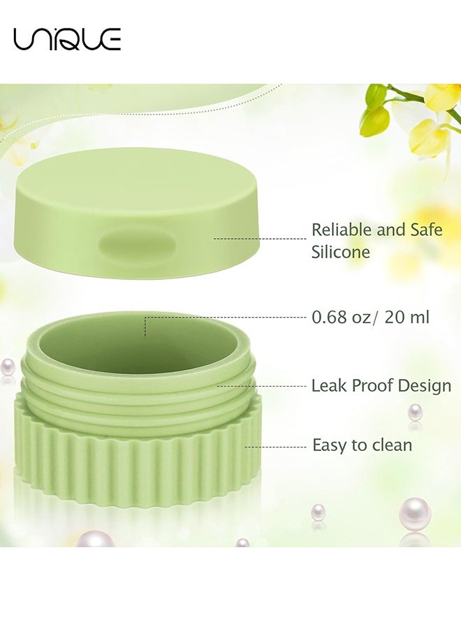 4 Pcs Travel Containers for Toiletries 0.68 oz Small Silicone Cream Jars with Plastic Cap Lids Small Travel Size Empty Makeup Containers Leak Proof for Cosmetic Body Hand Skin Cream Bottles (Green Color)