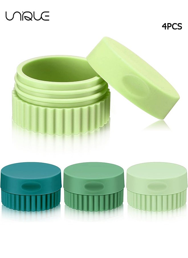 4 Pcs Travel Containers for Toiletries 0.68 oz Small Silicone Cream Jars with Plastic Cap Lids Small Travel Size Empty Makeup Containers Leak Proof for Cosmetic Body Hand Skin Cream Bottles (Green Color)