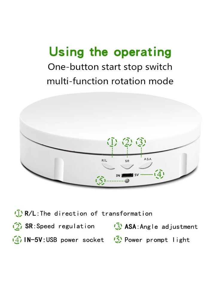 Xria 14.6cm 360 Degree Electric Rotating Turntable Display Racks Stand with USB-C Charging Portfor Products Photography Studio Shooting(White)