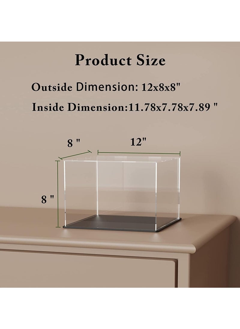 Acrylic Display Case, Acrylic Boxe for Display, Clear Display Cases with Matte Black Base and Lid for Football, Car Model and Figures, 12x8x8 Inch