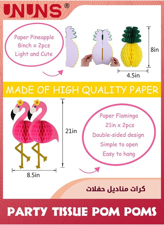 13Pcs Flamingo Party Supplies,Hawaiian Party Decorations Flamingo and Pineapple,Honeycomb Ball Paper Lanterns Paper Fans Flowers for Birthday Tropical Bachelorette Party