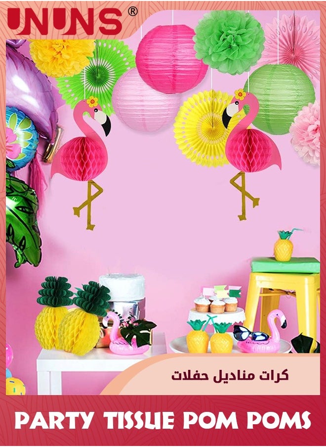 13Pcs Flamingo Party Supplies,Hawaiian Party Decorations Flamingo and Pineapple,Honeycomb Ball Paper Lanterns Paper Fans Flowers for Birthday Tropical Bachelorette Party