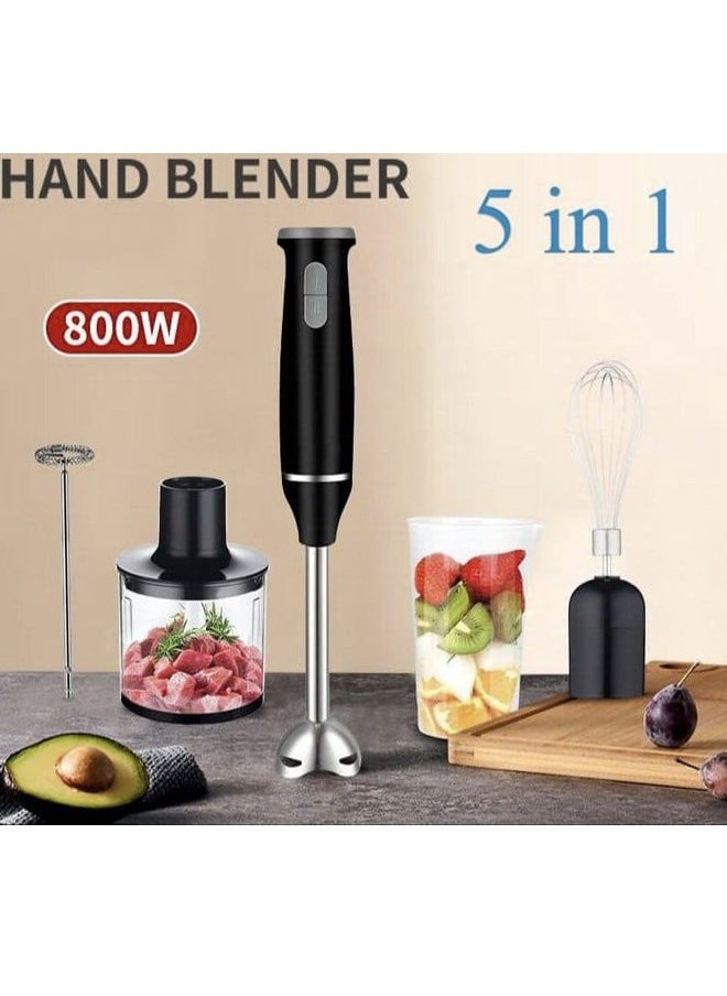 5 in 1 Hand Blender, Chopper, Whisker & Mixer with Durable Stainless Steel Blades, Removable Stick, and Multipurpose Attachments for Smoothies, Soups, and Chopping