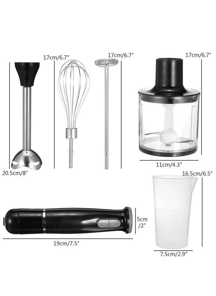 5 in 1 Hand Blender, Chopper, Whisker & Mixer with Durable Stainless Steel Blades, Removable Stick, and Multipurpose Attachments for Smoothies, Soups, and Chopping