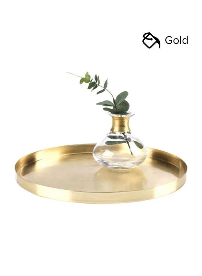 Steel Tray For Decoration Gold-22cm-Gold Tray Decorative, Metal Storage Organizer Round Coffee Table Tray for Jewelry, Brass Tray, Perfume, Makeup, Candle, Toiletry, Kitchen Tableware, Serving