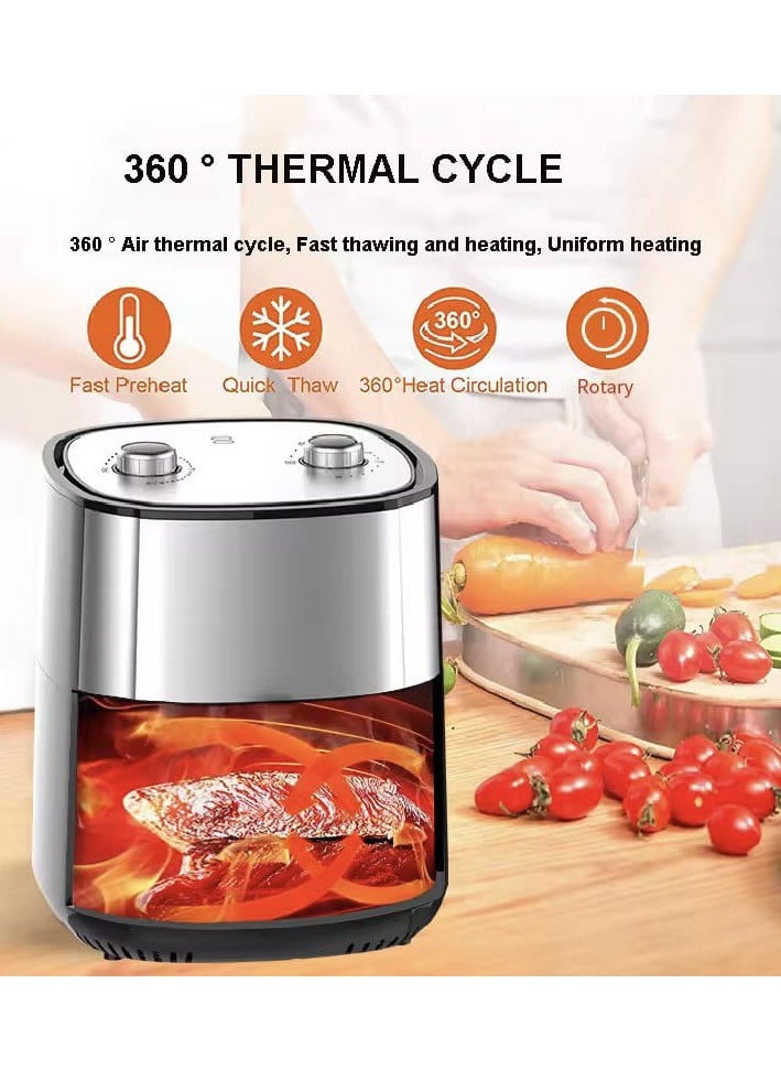 Air Fryer with Fast Heating 6L, Adjustable Temperature, and Dual Rotating Controls – Functions for Heat, Warm, and Defrost, Healthy Cooking with Large Capacity