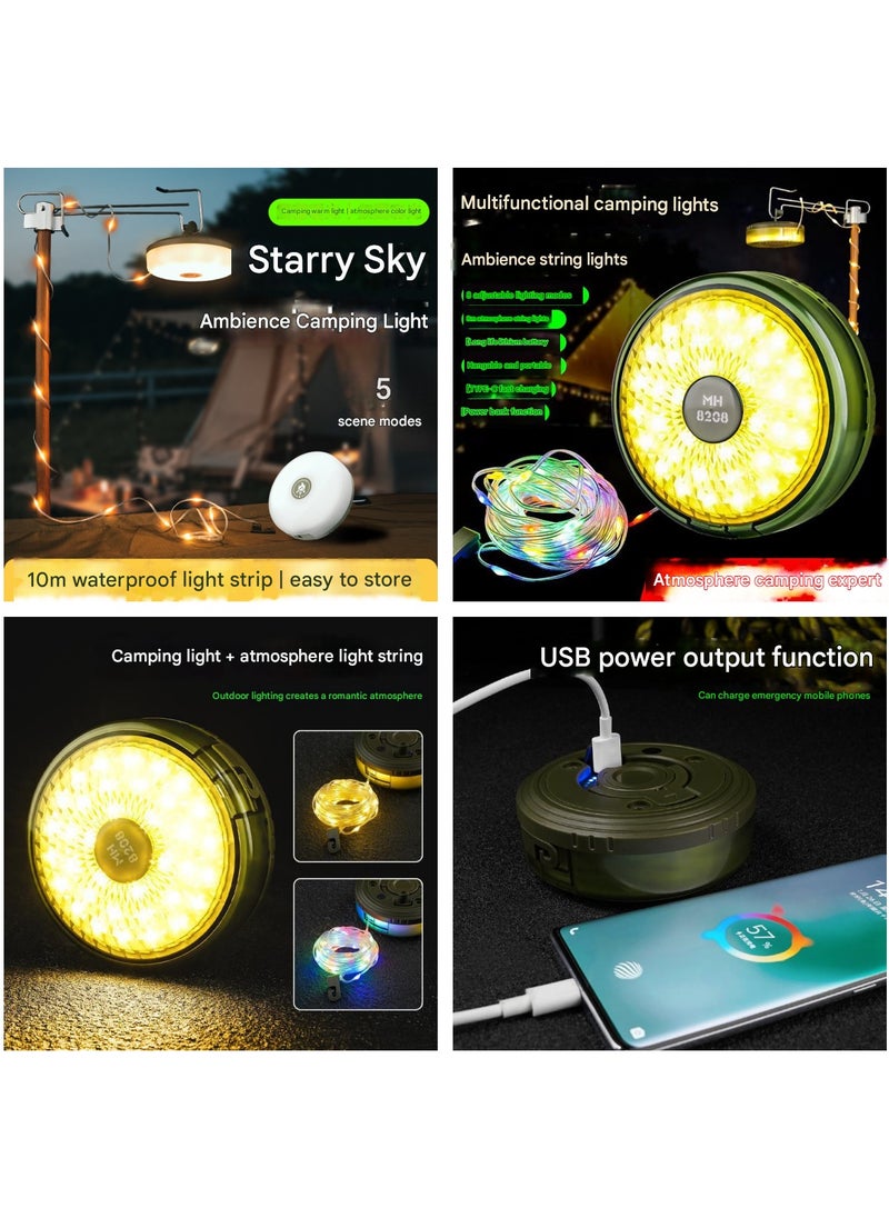 Starry Sky Ambience Camping Light, New storage LED lights, camping storage tape measure lights, tent atmosphere lights, multifunctional Christmas lights, storage string lights, USB Power Output