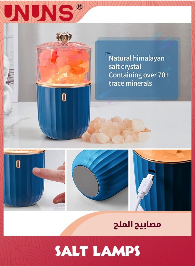 Salt Lamp,2-in-1 Crystal Himalayan Salt Lamp Essential Oil Diffuser,7-Color Light,Rechargeable,Portable,Ideal for Living Room,Bedroom,Blue