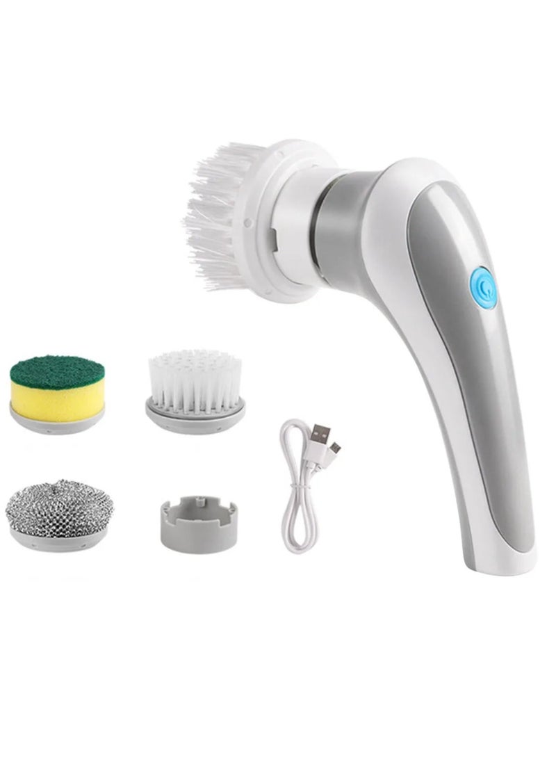 Cordless Electric Cleaning Brush | Portable Spin Scrubber with 5 Replaceable Brush Heads | Multi-Surface Cleaner for Kitchen, Bathroom, Tile, Wall, Window, and Car | 360° Rotating Rechargeable Scrubber