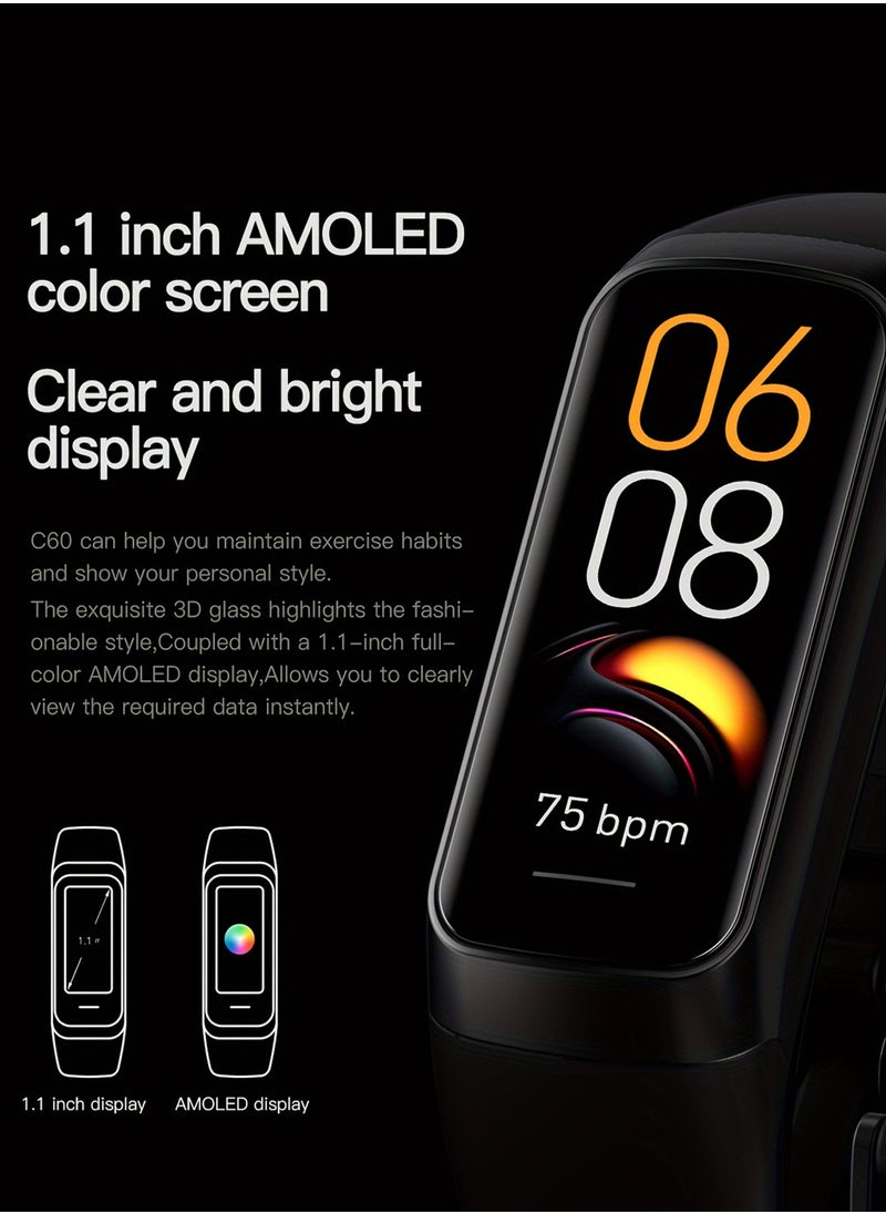 Sports AMOLED Smartwatch Fitness Tracker Smart Band with Call Reminder Wireless 5.0 USB Charging Smart Bracelet - Perfect Gift for Men & Women