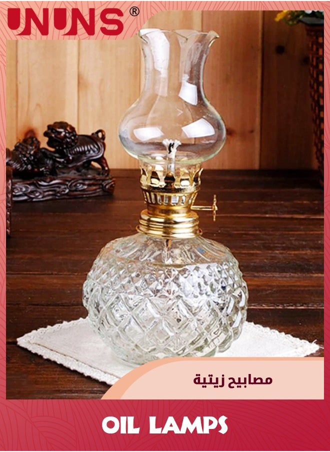 Oil Lamps,Glass Kerosene Oil Lamp Lantern for Home Tabletop Decor Emergency Lighting,Vintage Hurricane Lamp for Home Desktop Decor Emergency,Crystal Style