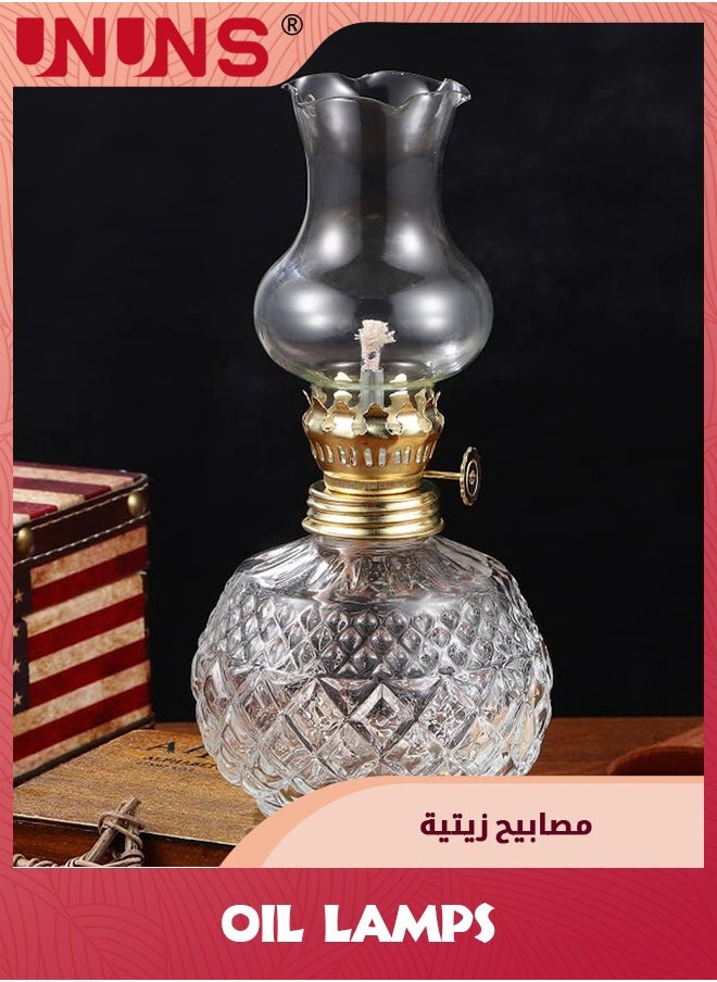 Oil Lamps,Glass Kerosene Oil Lamp Lantern for Home Tabletop Decor Emergency Lighting,Vintage Hurricane Lamp for Home Desktop Decor Emergency,Crystal Style