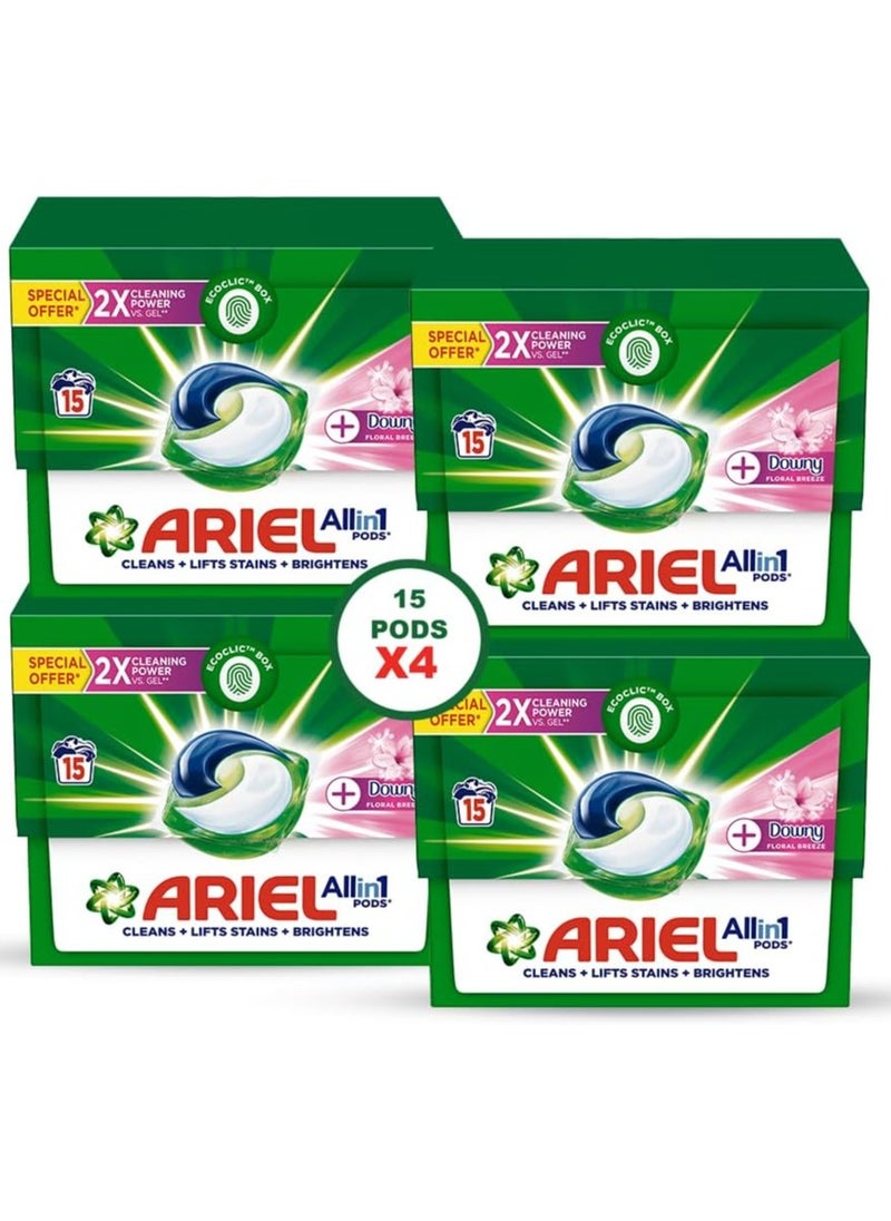 Ariel Floral Breeze All-in-1 Pods15 count Laundry Detergent Pods Pack of 4 ,60 Pods