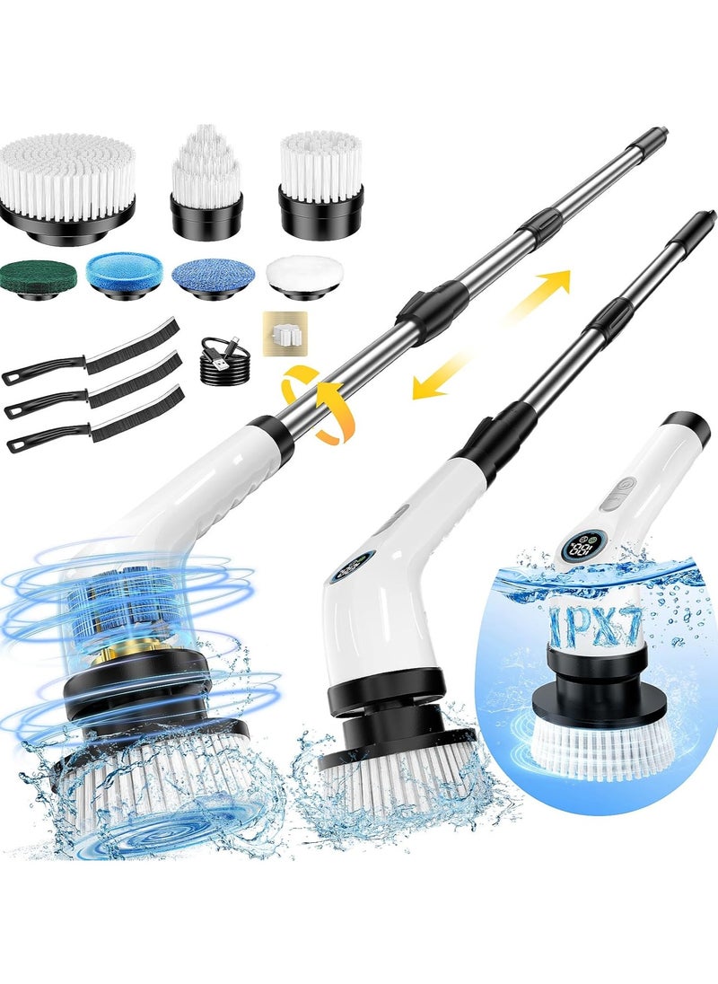 Electric Spin Scrubber, Full-Body IPX7 Waterproof Cordless Power Cleaning Brush 2-Speed Shower Scrubber with 7 Replaceable Brush Heads for Bathroom, Kitchen Cleaning
