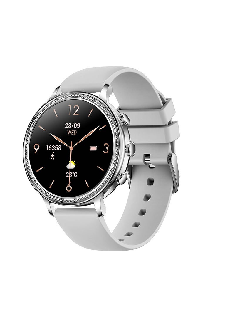 2023 V60 1.39 Touchscreen Smartwatch for Women Heart Sleep Monitor Silver Tape