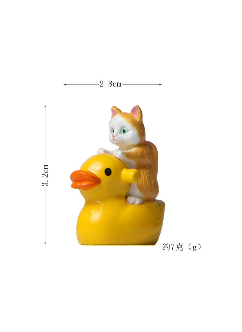 Play water Series 5 riding yellow duck cat kitten micro landscape gardening doll creative hand-made doll Ride yellow duck yellow White Cat