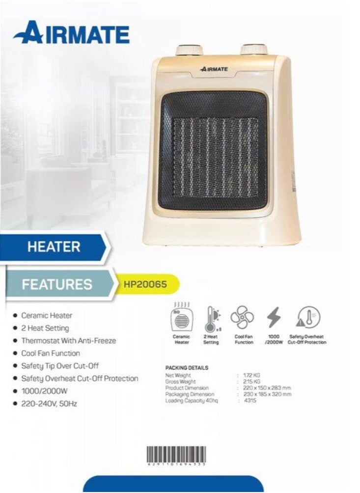 Airmate Portable Ceramic Heater 2 Heat Settings HP20065