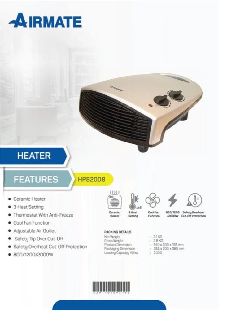 Airmate Portable Ceramic Heater 3 Heat Setting HP82008