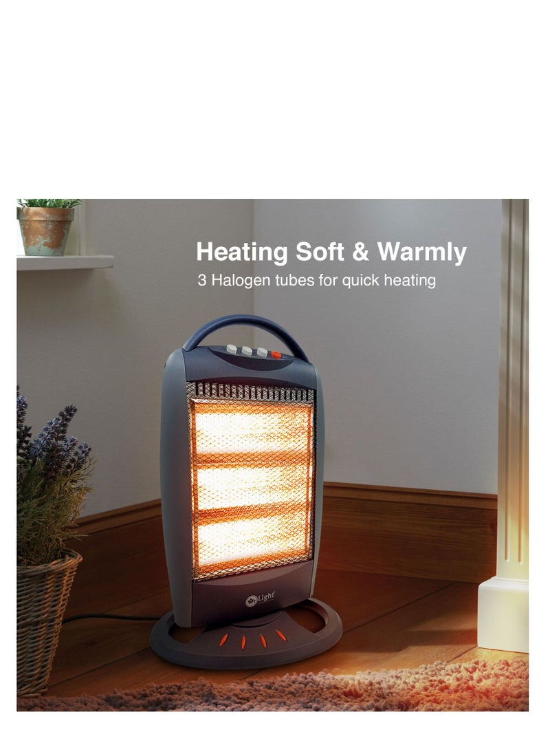 Mr.Light 3 Bar Halogen Heater with Carry Handle, Safety Tip-Over Switch, 1200W, Gray