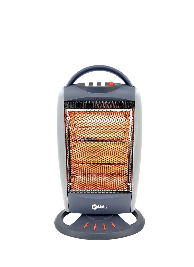 Mr.Light 3 Bar Halogen Heater with Carry Handle, Safety Tip-Over Switch, 1200W, Gray