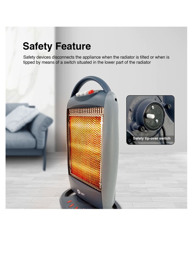 Mr.Light 3 Bar Halogen Heater with Carry Handle, Safety Tip-Over Switch, 1200W, Gray