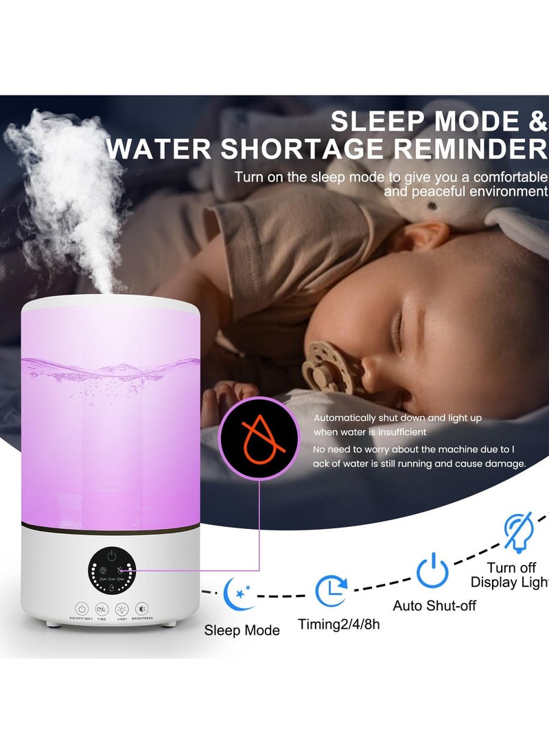 Necomi 3L Bedroom Humidifier with 7-Color Lights, Cool Mist Humidifier Suitable for Home, Office, with Remote Control for Timed Automatic Shutdown, 360 °Rotating Dual Nozzles, Silent Operation