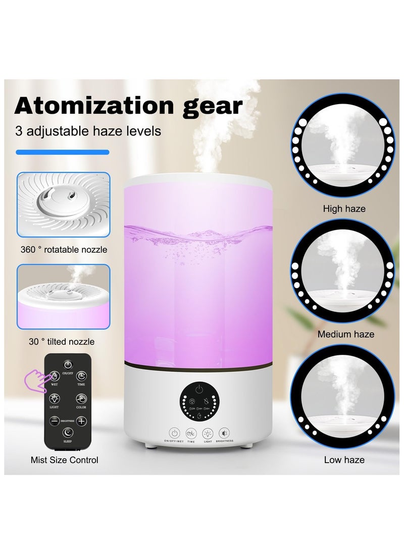 Necomi 3L Bedroom Humidifier with 7-Color Lights, Cool Mist Humidifier Suitable for Home, Office, with Remote Control for Timed Automatic Shutdown, 360 °Rotating Dual Nozzles, Silent Operation