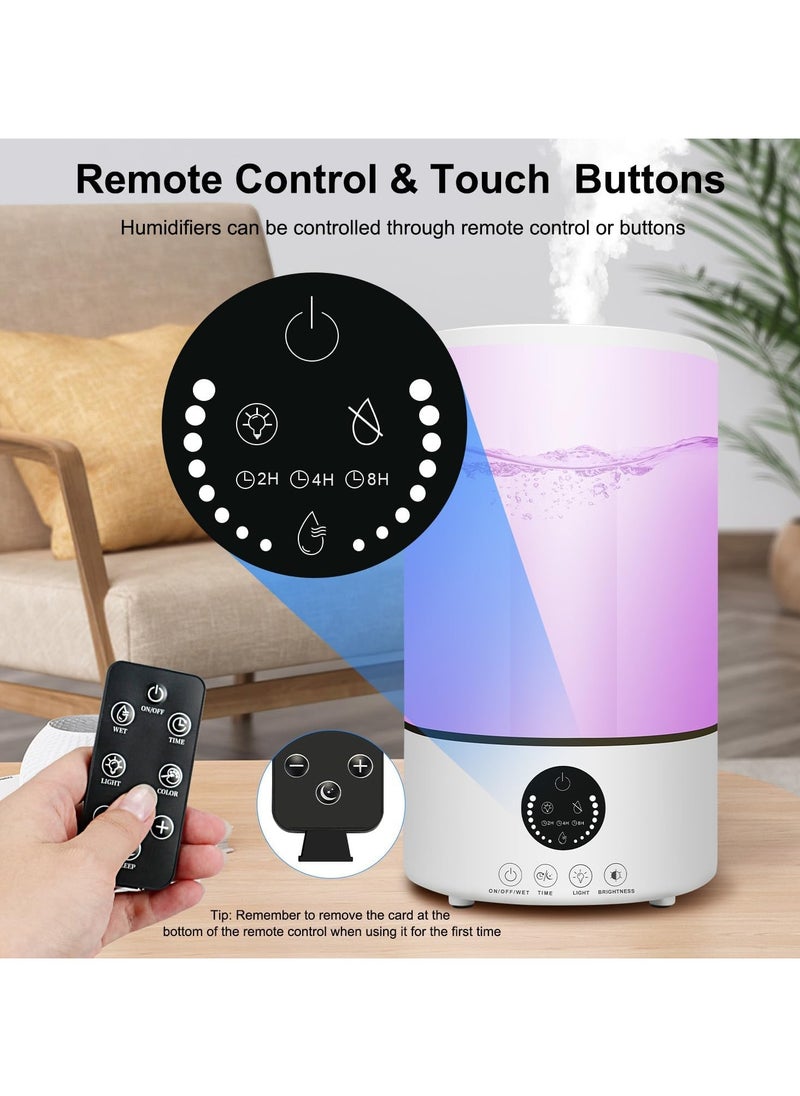 Necomi 3L Bedroom Humidifier with 7-Color Lights, Cool Mist Humidifier Suitable for Home, Office, with Remote Control for Timed Automatic Shutdown, 360 °Rotating Dual Nozzles, Silent Operation