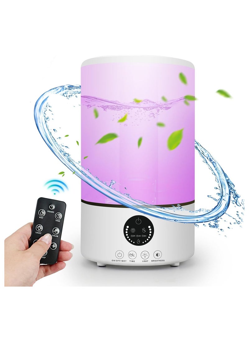 Necomi 3L Bedroom Humidifier with 7-Color Lights, Cool Mist Humidifier Suitable for Home, Office, with Remote Control for Timed Automatic Shutdown, 360 °Rotating Dual Nozzles, Silent Operation