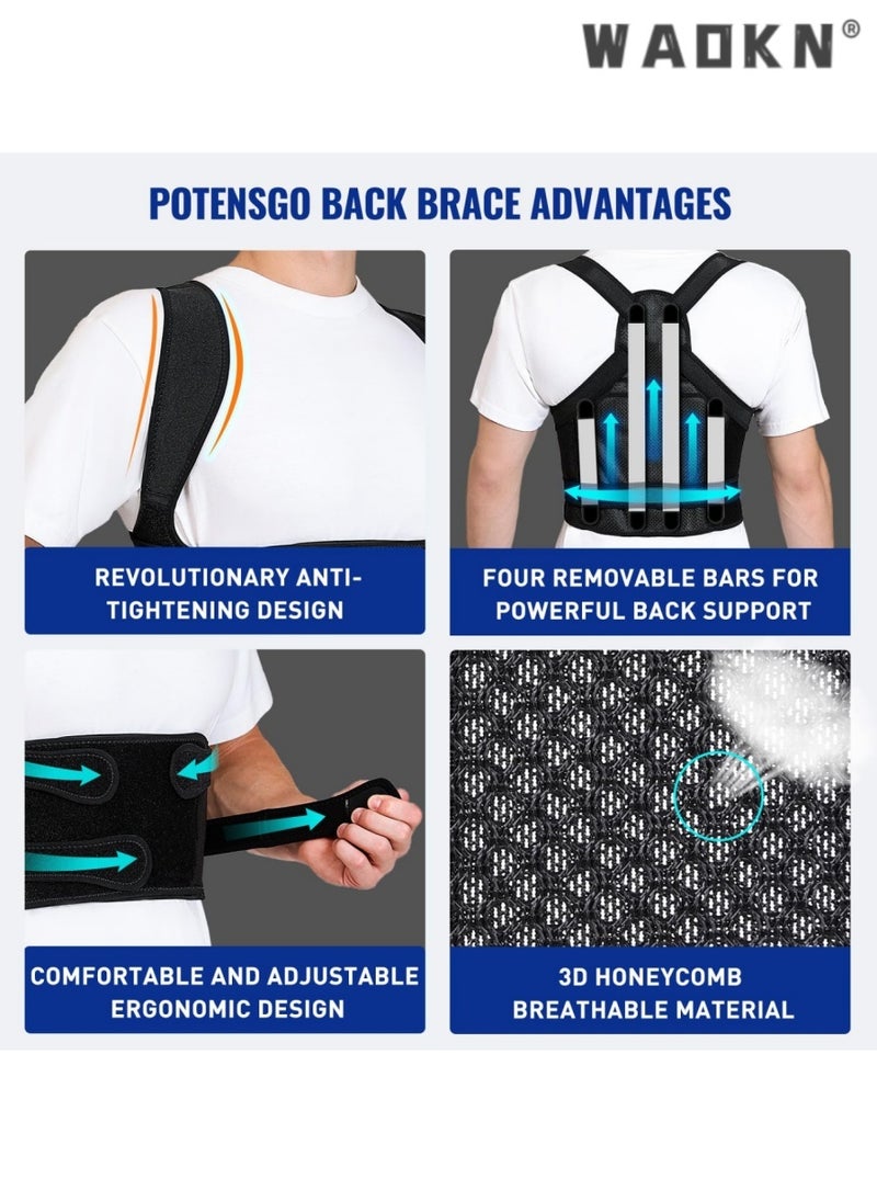 Posture Corrector for Women and Men, Adjustable Back Brace & Straightener for Scoliosis - Hunchback Correction - Back Pain/Spine Corrector/Back Support and Posture Trainer（M）