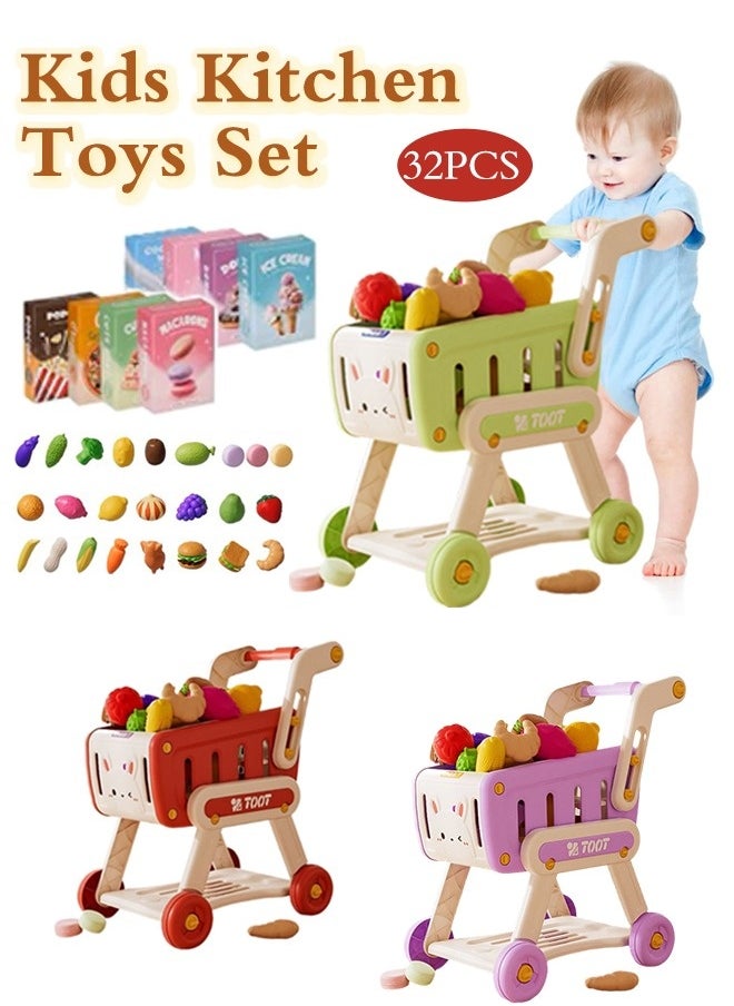 Kids  Kitchen Toys Set - 33 PCS Durable Pretend Play Kitchen Toys for Toddler,Play House Kitchen Toys For Kids,With fruit and vegetable and snack box,for Girls Boys Ages 3 4 5 6 7 8 Years Old