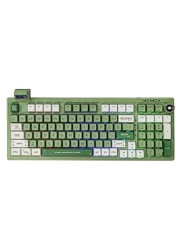 RT100 97 Keys Gasket BT5.0/2.4G/USB-C Mechanical Keyboard with Customizable Display Screen, Knob, Hot Swappable Socket, 5000mAh Battery for Win/Mac(RT100 Green, Flamingo Switch)