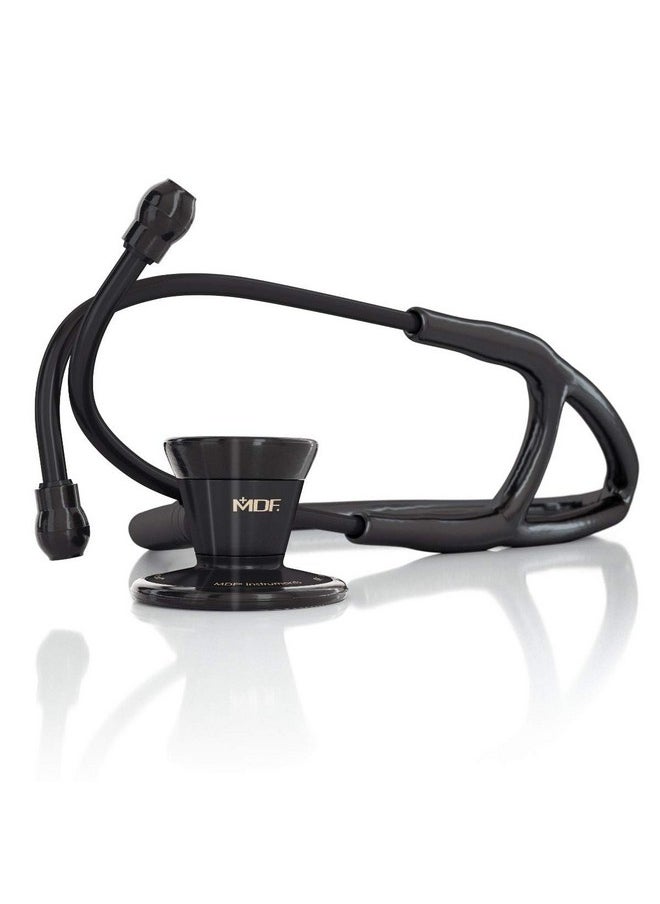 , Procardial Cardiology Stethoscope, Stainless Steel, Adult, Dual Head, Black Tube, Black Chestpiece-Headset, Mdf797Bo