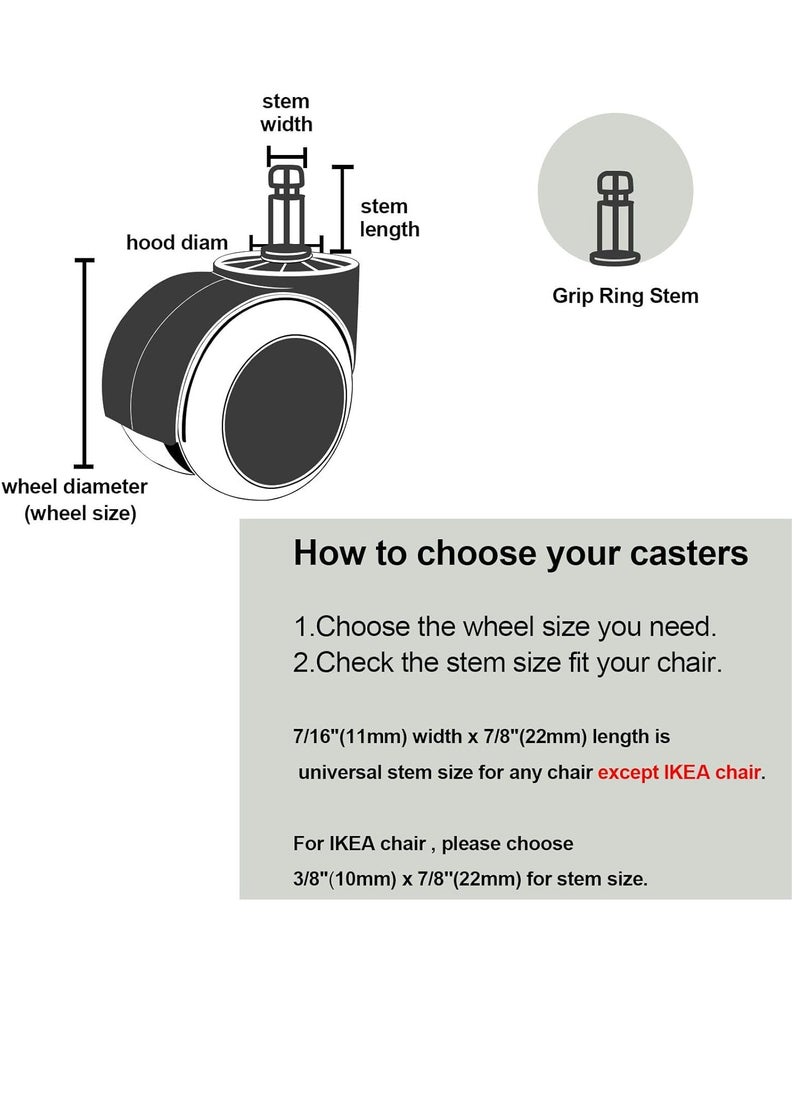 Office Chair Wheels Replacement for IKEA Chairs, 10mm Stem (Set of 5), 2