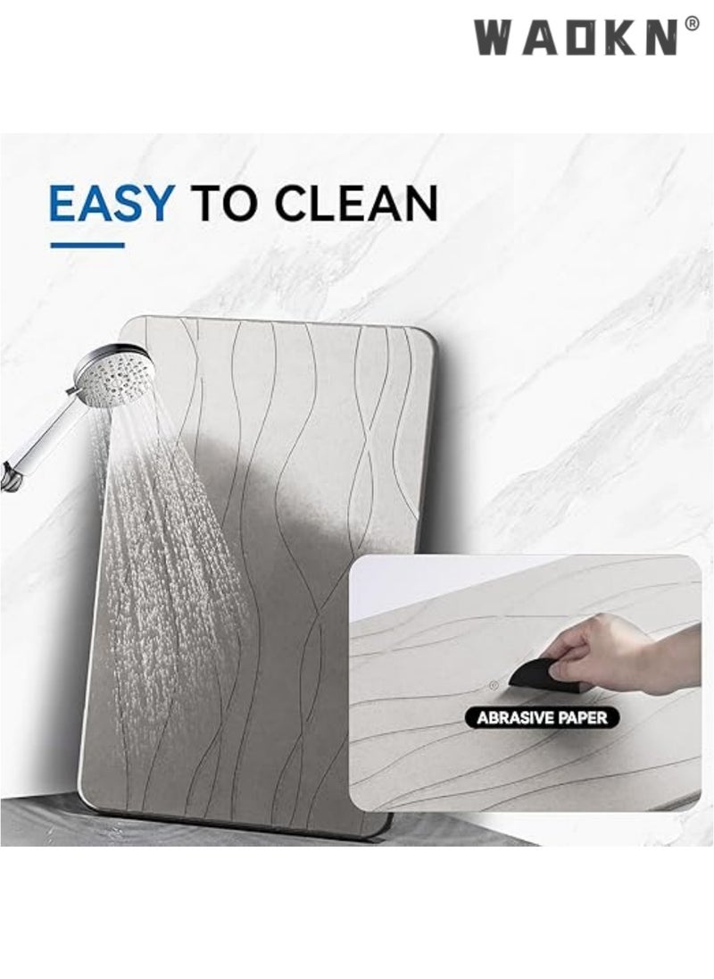 Stone Bath Mat, Diatomaceous Earth Shower Mat, Non-Slip Super Absorbent Quick Drying Bathroom Floor Mat, Natural, Easy to Clean for Kitchen Counter (Dark Gray)