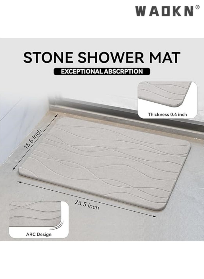 Stone Bath Mat, Diatomaceous Earth Shower Mat, Non-Slip Super Absorbent Quick Drying Bathroom Floor Mat, Natural, Easy to Clean for Kitchen Counter (Dark Gray)