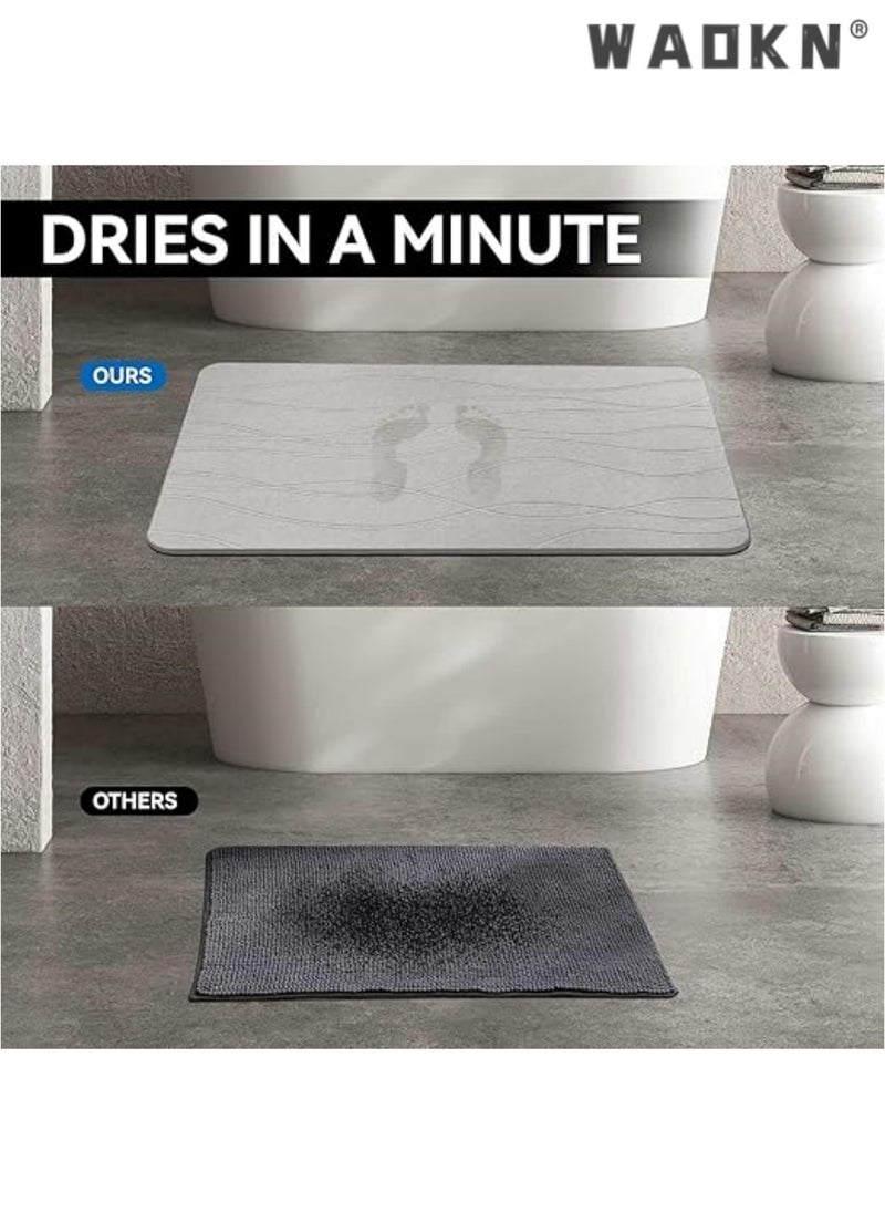 Stone Bath Mat, Diatomaceous Earth Shower Mat, Non-Slip Super Absorbent Quick Drying Bathroom Floor Mat, Natural, Easy to Clean for Kitchen Counter (Dark Gray)