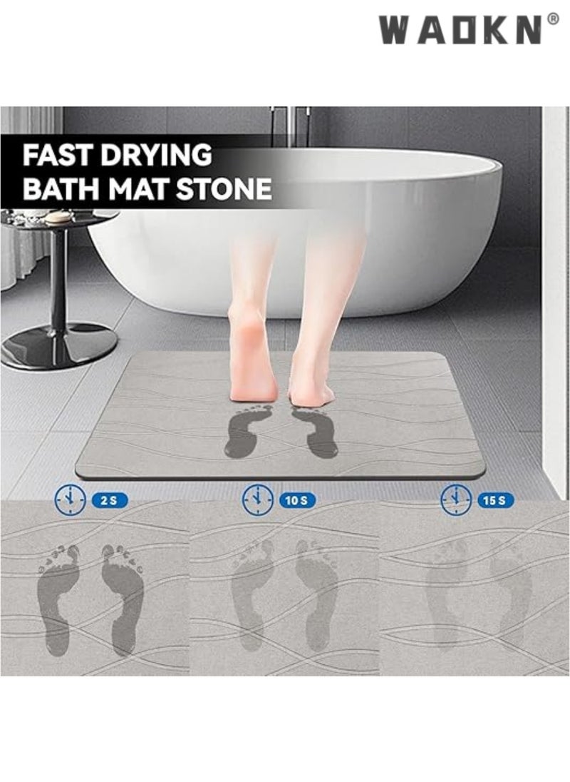 Stone Bath Mat, Diatomaceous Earth Shower Mat, Non-Slip Super Absorbent Quick Drying Bathroom Floor Mat, Natural, Easy to Clean for Kitchen Counter (Dark Gray)
